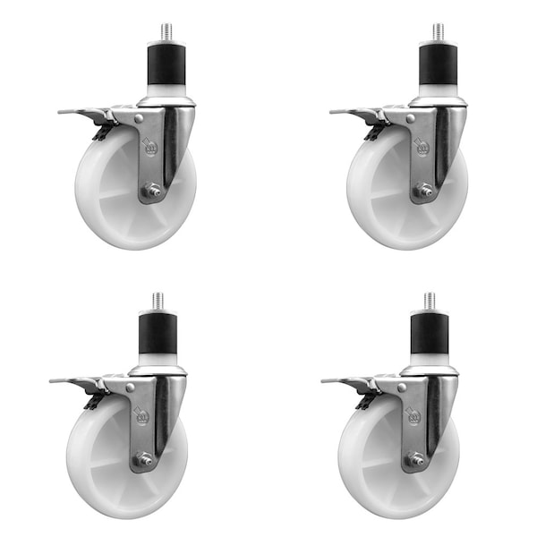 Service Caster 5'' Nylon Swivel 1-7/8'' Expanding Stem Caster Set Total Lock Brake, 4PK SCC-EXTTL20S514-NYS-178-4 - main